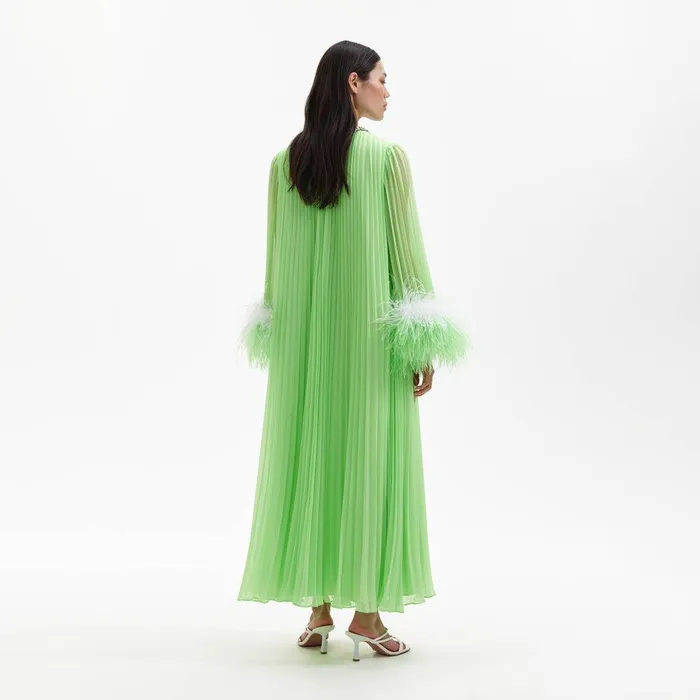 Self Portrait Dresses Green Chiffon Feather Midi Dress 8211 Women