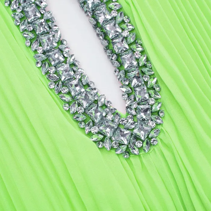 Self Portrait Dresses Green Chiffon Feather Midi Dress 8211 Women