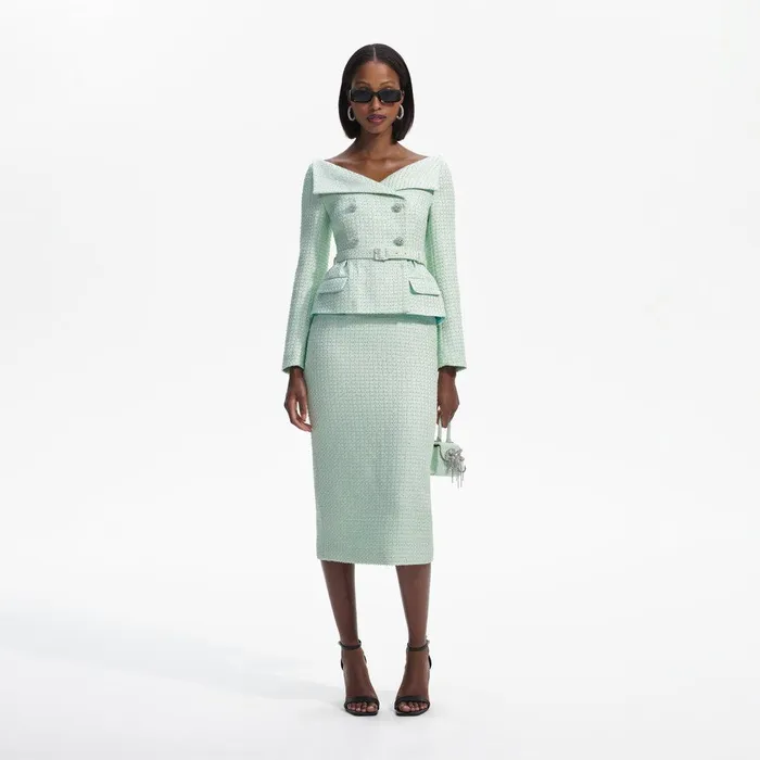 Self Portrait Dresses Mint Boucle Tailored Midi Dress 8211 Women
