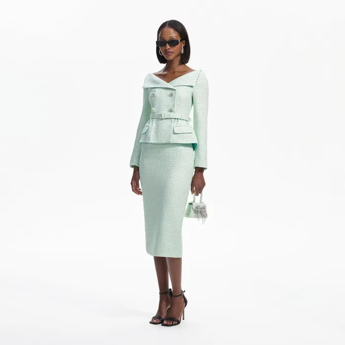 Self Portrait Dresses Mint Boucle Tailored Midi Dress 8211 Women