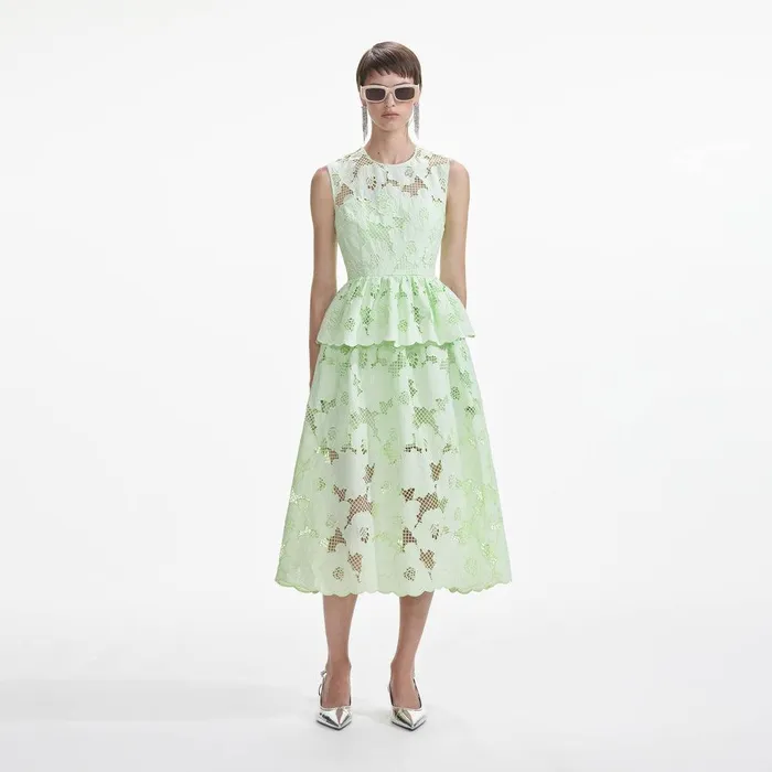 Self Portrait Dresses Mint Cotton Lace Peplum Midi Dress 8211 Women