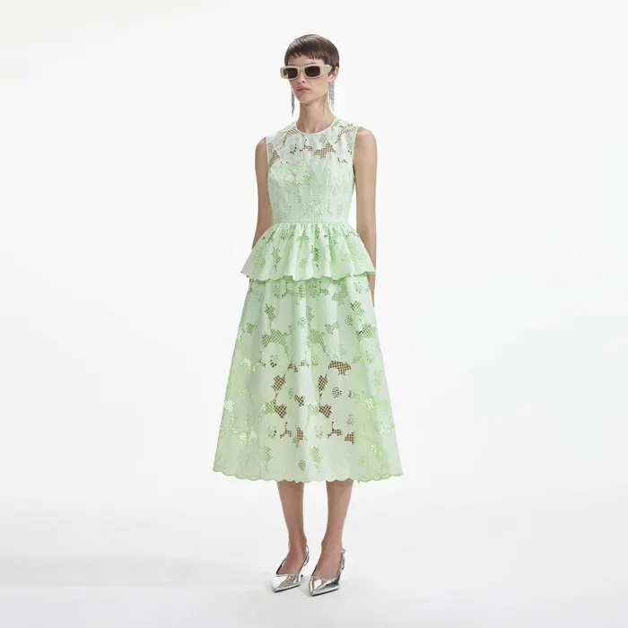 Self Portrait Dresses Mint Cotton Lace Peplum Midi Dress 8211 Women