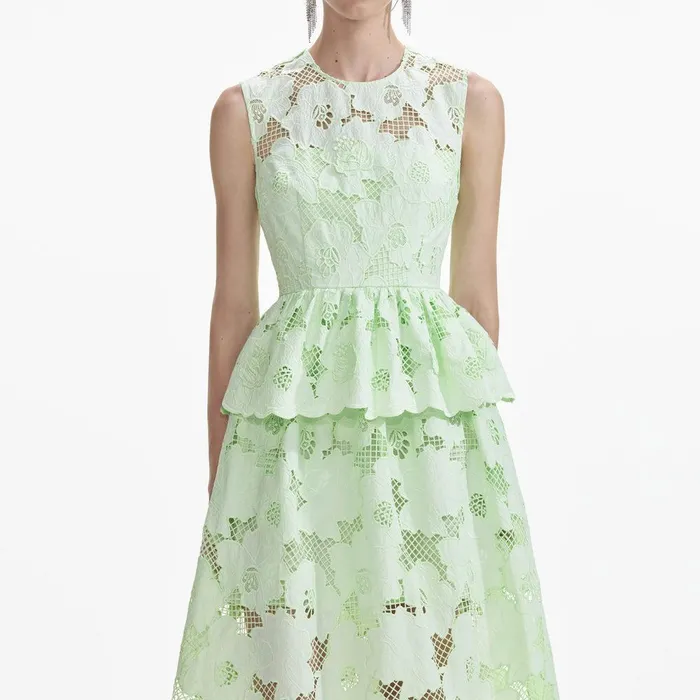 Self Portrait Dresses Mint Cotton Lace Peplum Midi Dress 8211 Women