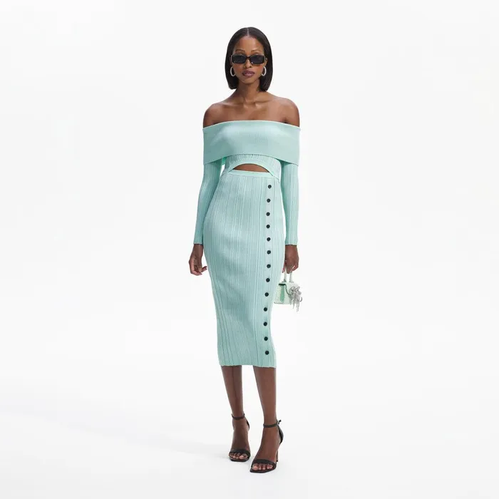 Self Portrait Dresses Mint Off Shoulder Knit Midi Dress 8211 Women