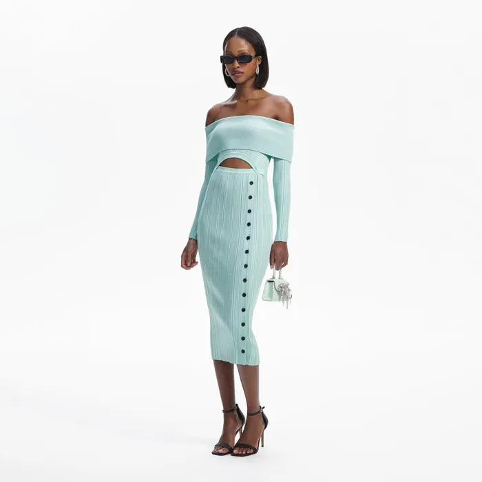 Self Portrait Dresses Mint Off Shoulder Knit Midi Dress 8211 Women