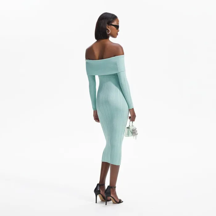 Self Portrait Dresses Mint Off Shoulder Knit Midi Dress 8211 Women