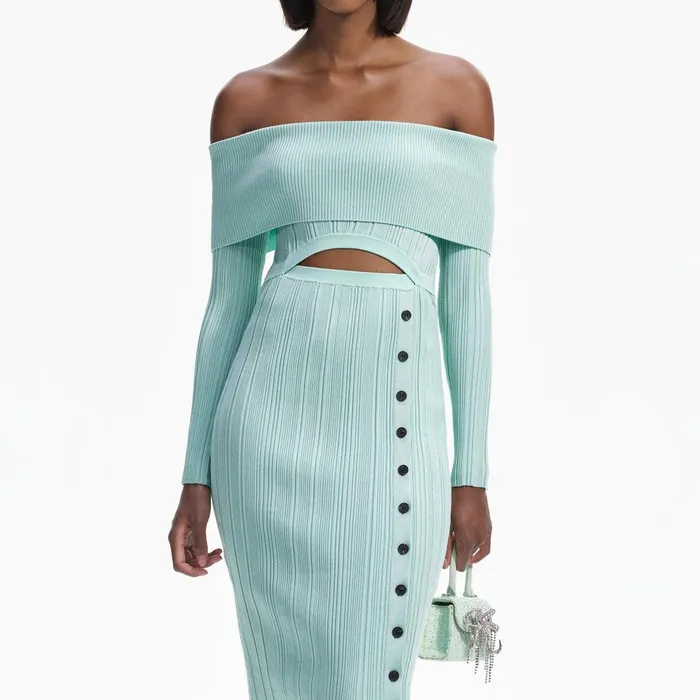 Self Portrait Dresses Mint Off Shoulder Knit Midi Dress 8211 Women