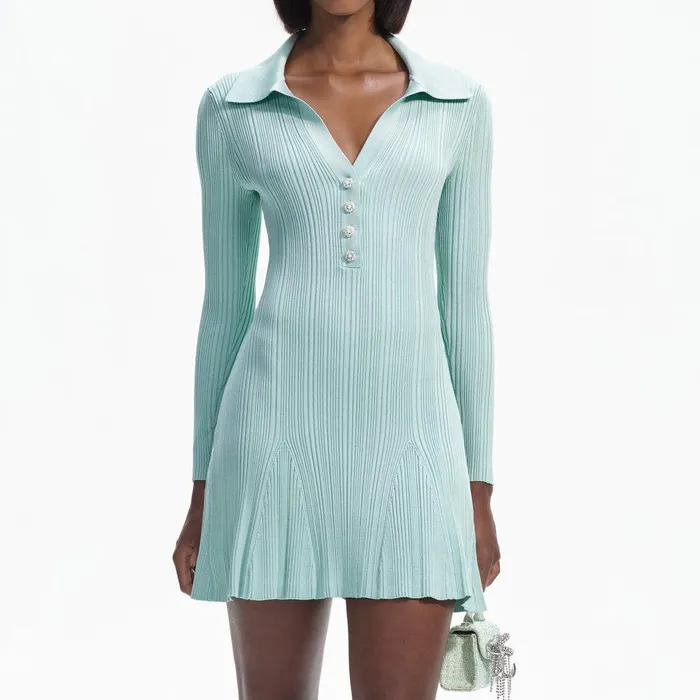 Self Portrait Dresses Mint Stitch Knit Skater Mini Dress 8211 Women
