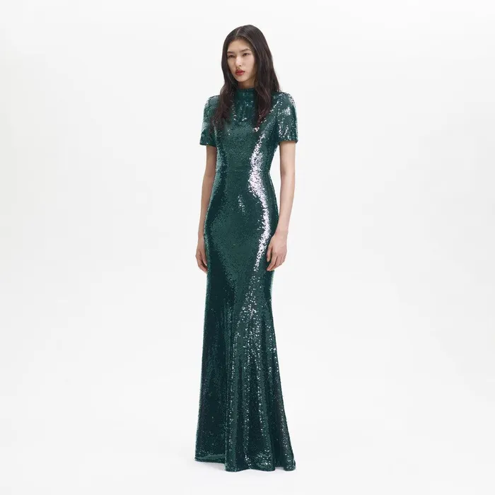 Self Portrait Dresses Teal Sequin Maxi Dress 8211 Women