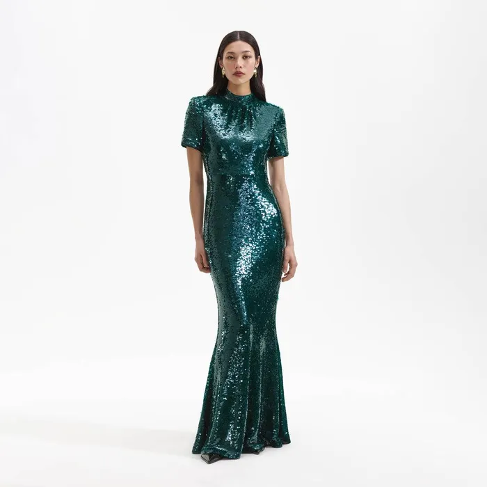 Self Portrait Dresses Teal Sequin Maxi Dress 8211 Women