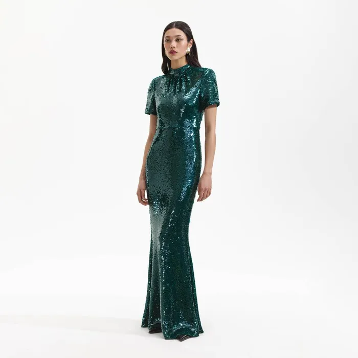 Self Portrait Dresses Teal Sequin Maxi Dress 8211 Women