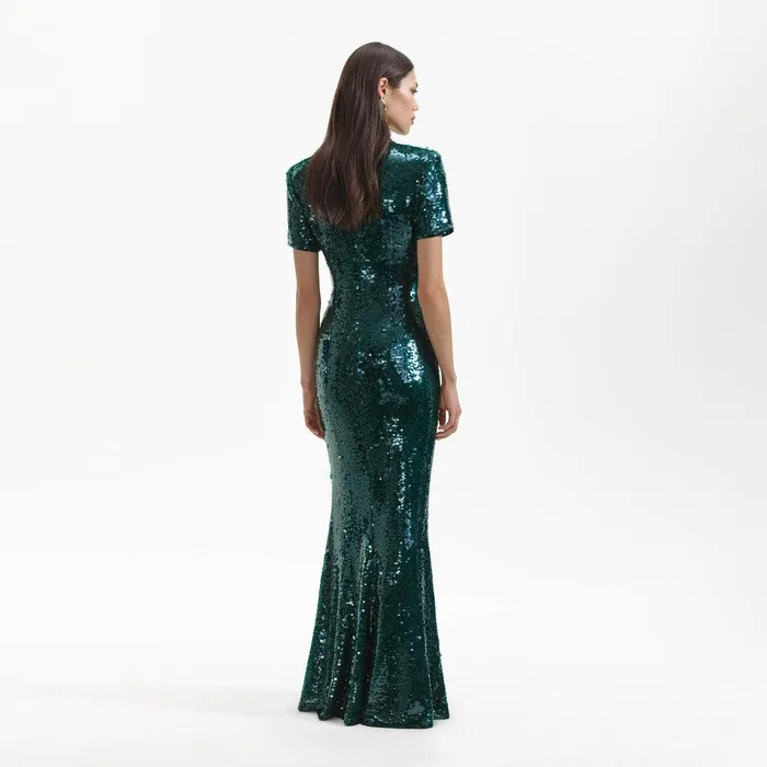 Self Portrait Dresses Teal Sequin Maxi Dress 8211 Women