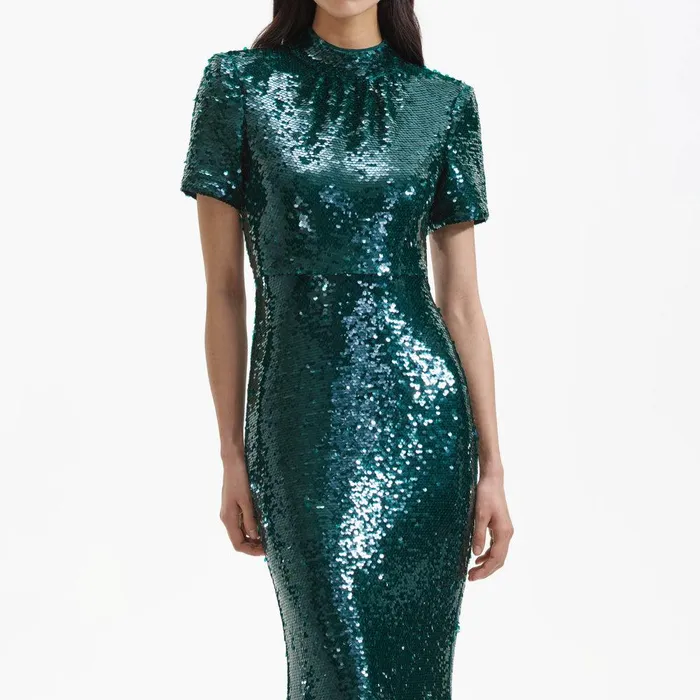 Self Portrait Dresses Teal Sequin Maxi Dress 8211 Women