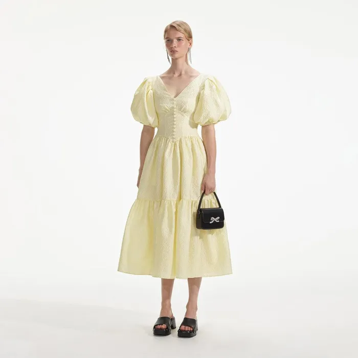 Self Portrait Dresses Yellow Jacquard Midi Dress 8211 Women