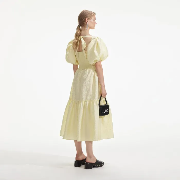 Self Portrait Dresses Yellow Jacquard Midi Dress 8211 Women