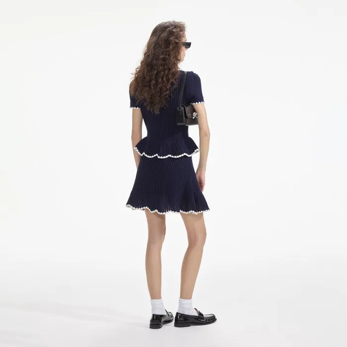 Self Portrait Knitwear Navy Crochet Flared Mini Dress 8211 Women