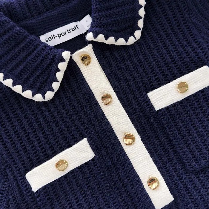 Self Portrait Knitwear Navy Crochet Flared Mini Dress 8211 Women
