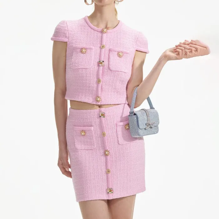 Self Portrait Knitwear Pink Jewel Button Knit Mini Skirt 8211 Women