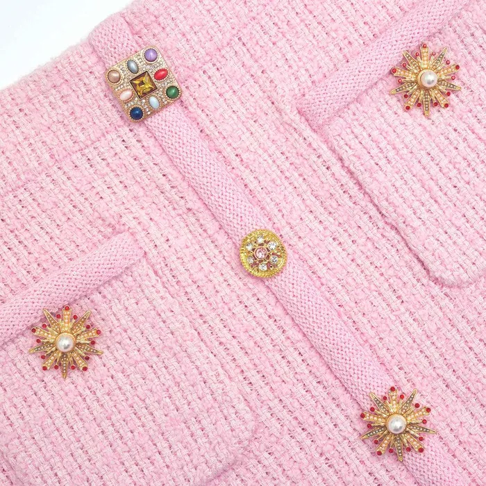 Self Portrait Knitwear Pink Jewel Button Knit Mini Skirt 8211 Women