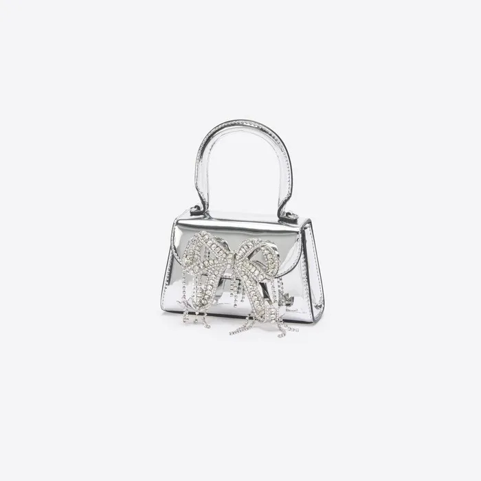 Self Portrait Micro Silver Metallic Micro Embellished Bow Bag 8211 Women
