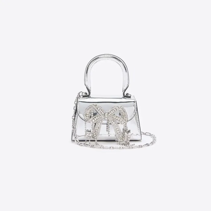 Self Portrait Micro Silver Metallic Micro Embellished Bow Bag 8211 Women