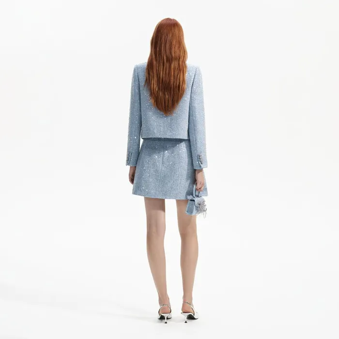 Self Portrait Outerwear Blue Sequin Boucle Jacket 8211 Women