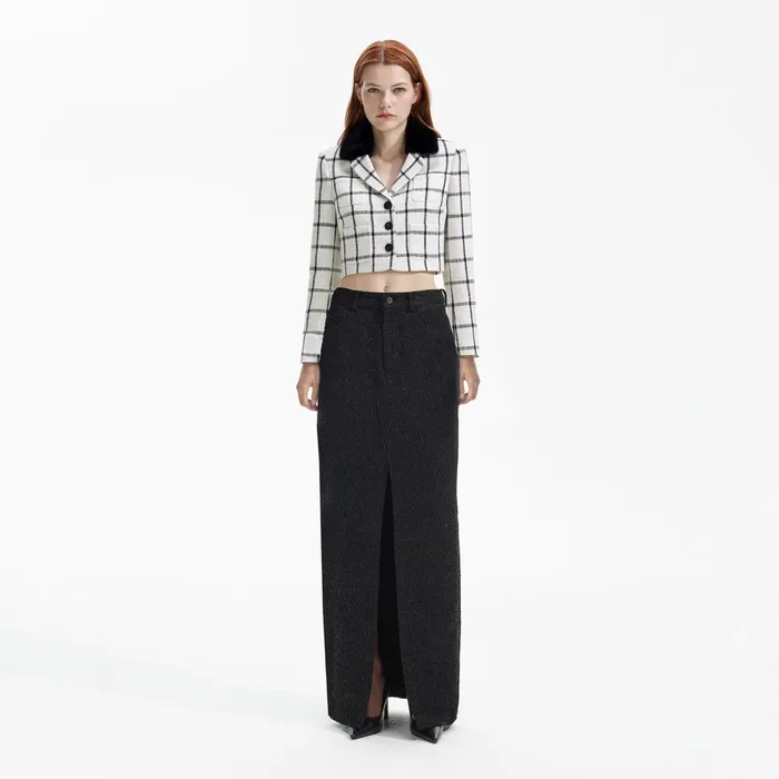 Self Portrait Outerwear Cream Check Jacket 8211 Women