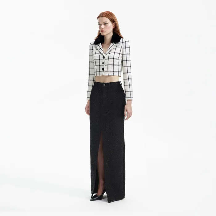 Self Portrait Outerwear Cream Check Jacket 8211 Women