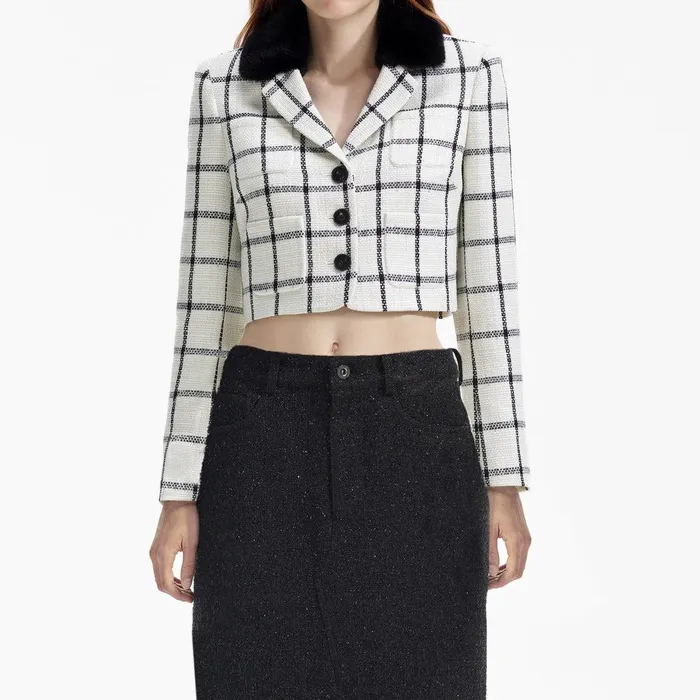 Self Portrait Outerwear Cream Check Jacket 8211 Women