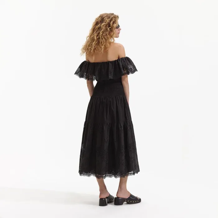Self Portrait Swim and Resort Black Cotton Midi Dress 8211 Women