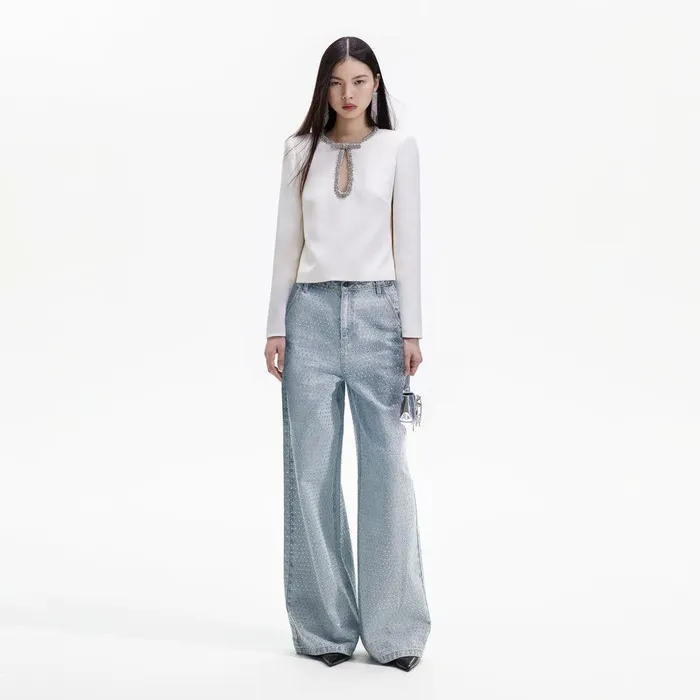 Self Portrait Tops Cream Crepe Diamante Top 8211 Women