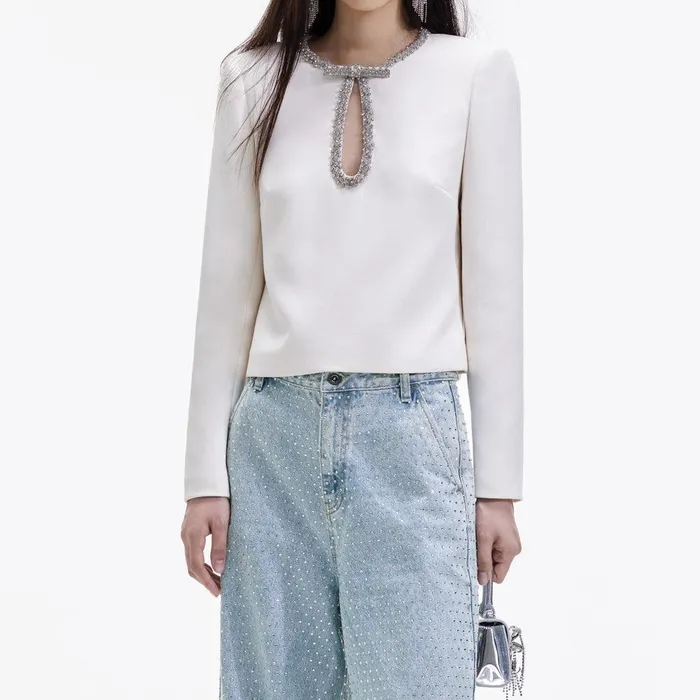 Self Portrait Tops Cream Crepe Diamante Top 8211 Women