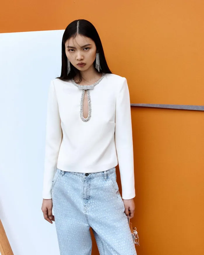 Self Portrait Tops Cream Crepe Diamante Top 8211 Women