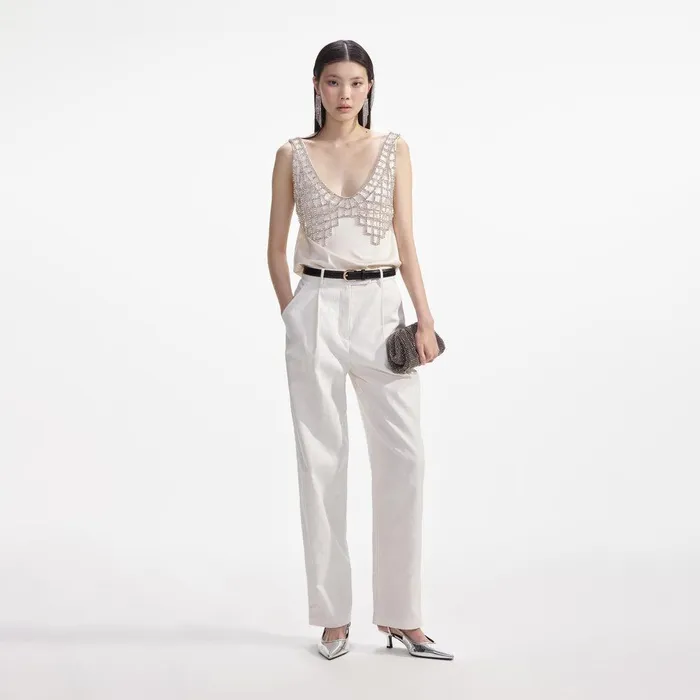 Self Portrait Tops Cream Satin Diamante Bralette Top 8211 Women