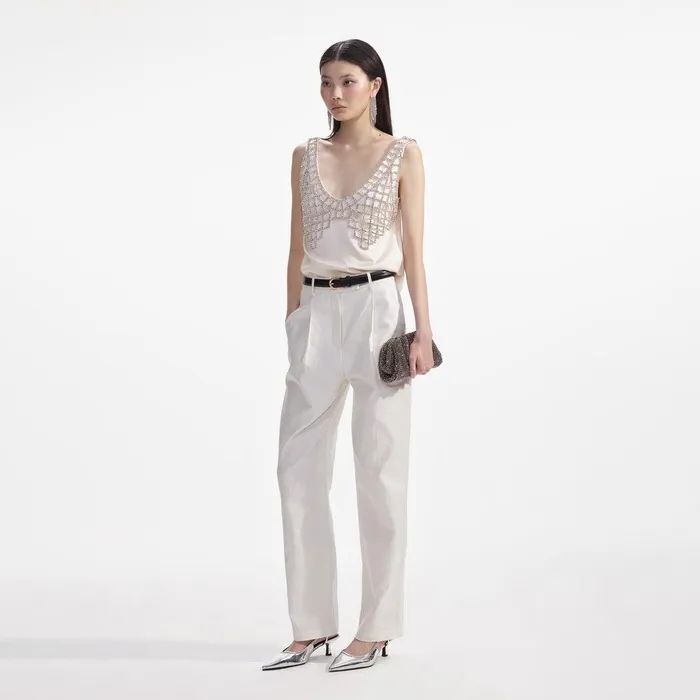 Self Portrait Tops Cream Satin Diamante Bralette Top 8211 Women