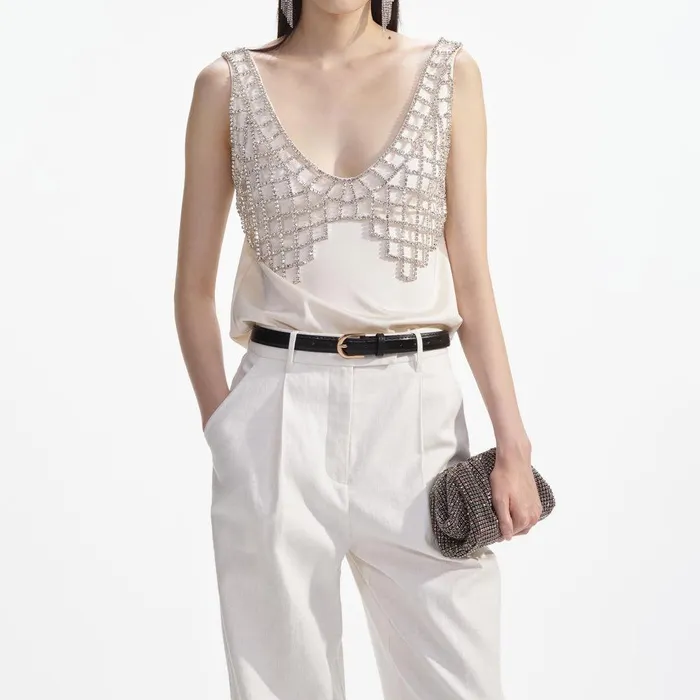 Self Portrait Tops Cream Satin Diamante Bralette Top 8211 Women