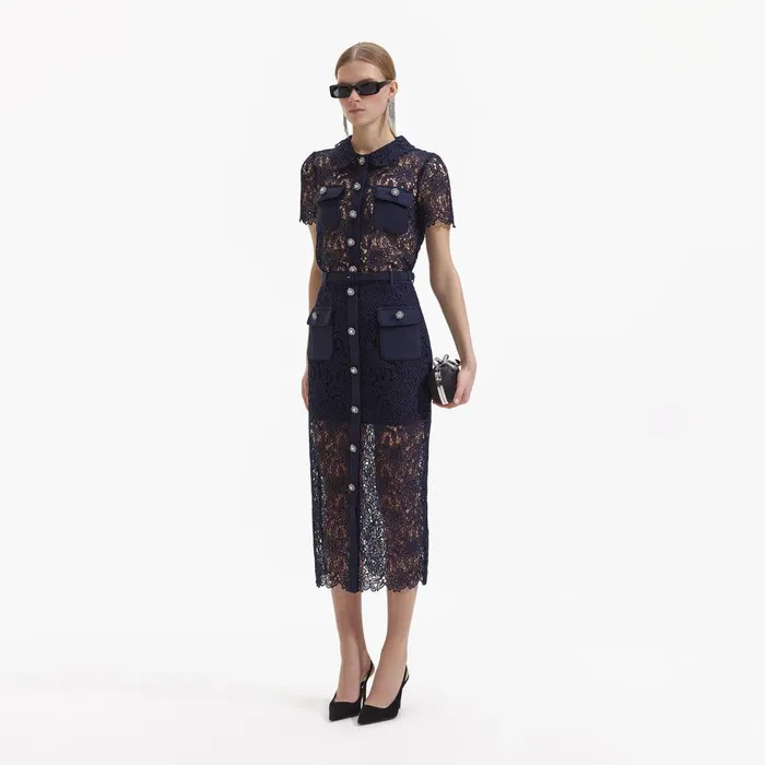 Self Portrait Tops Navy Guipure Lace Top 8211 Women