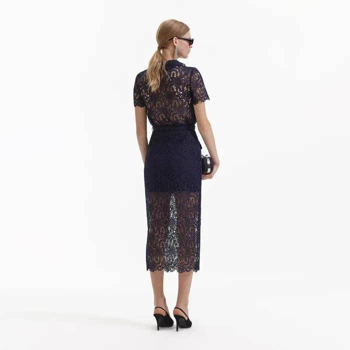 Self Portrait Tops Navy Guipure Lace Top 8211 Women