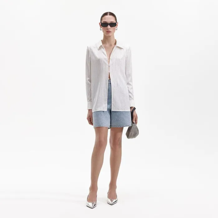 Self Portrait Tops White Rhinestone Stripe Shirt 8211 Women
