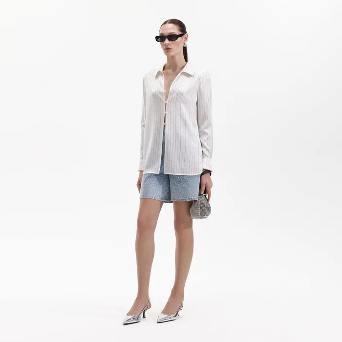 Self Portrait Tops White Rhinestone Stripe Shirt 8211 Women