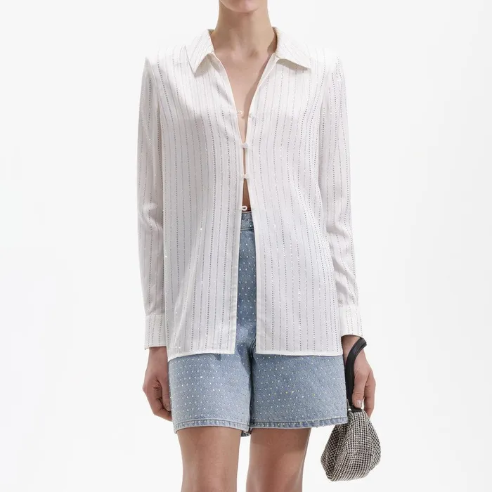 Self Portrait Tops White Rhinestone Stripe Shirt 8211 Women