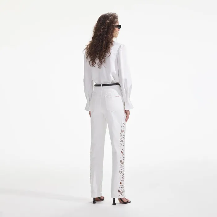 Self Portrait Tops White Satin Embellished Bib Blouse 8211 Women