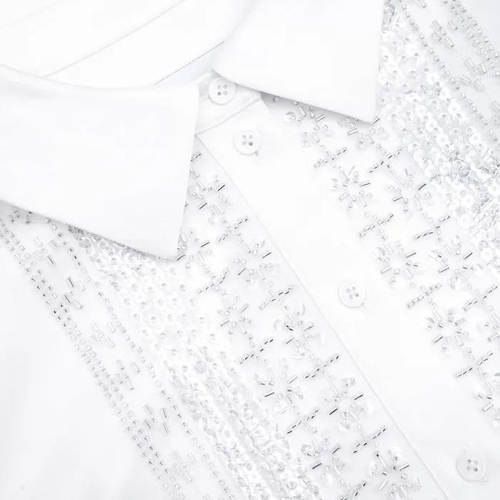Self Portrait Tops White Satin Embellished Bib Blouse 8211 Women