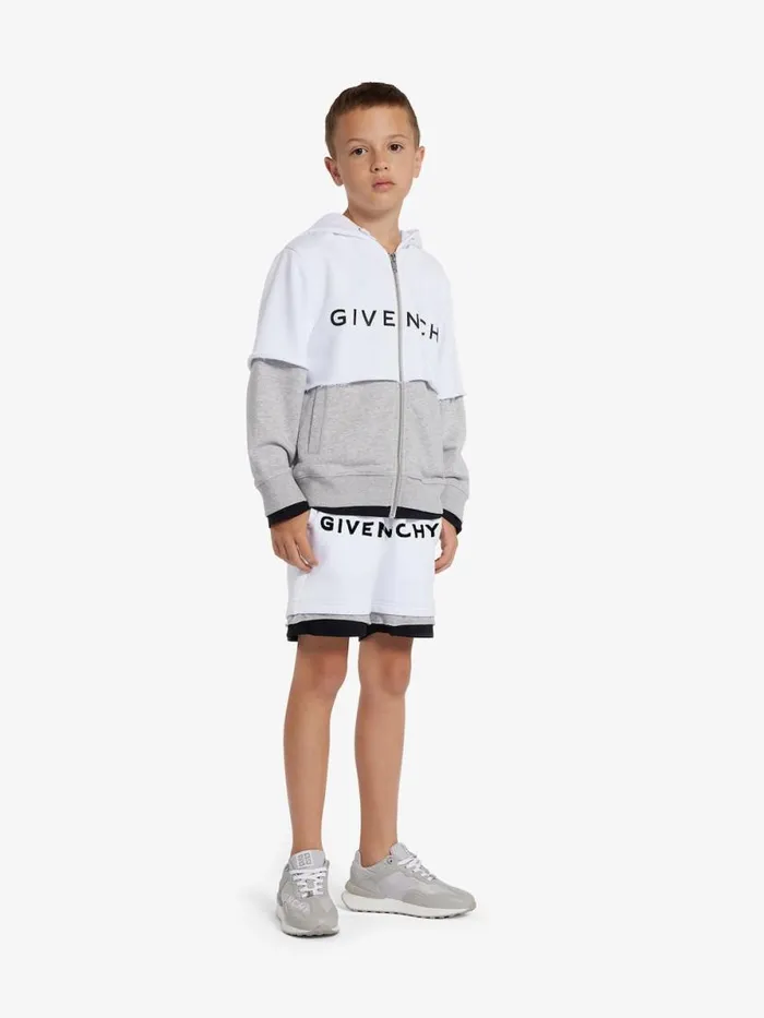 Sewn and Layer Bermuda Shorts In Fleece Greywhite Kids Givenchy