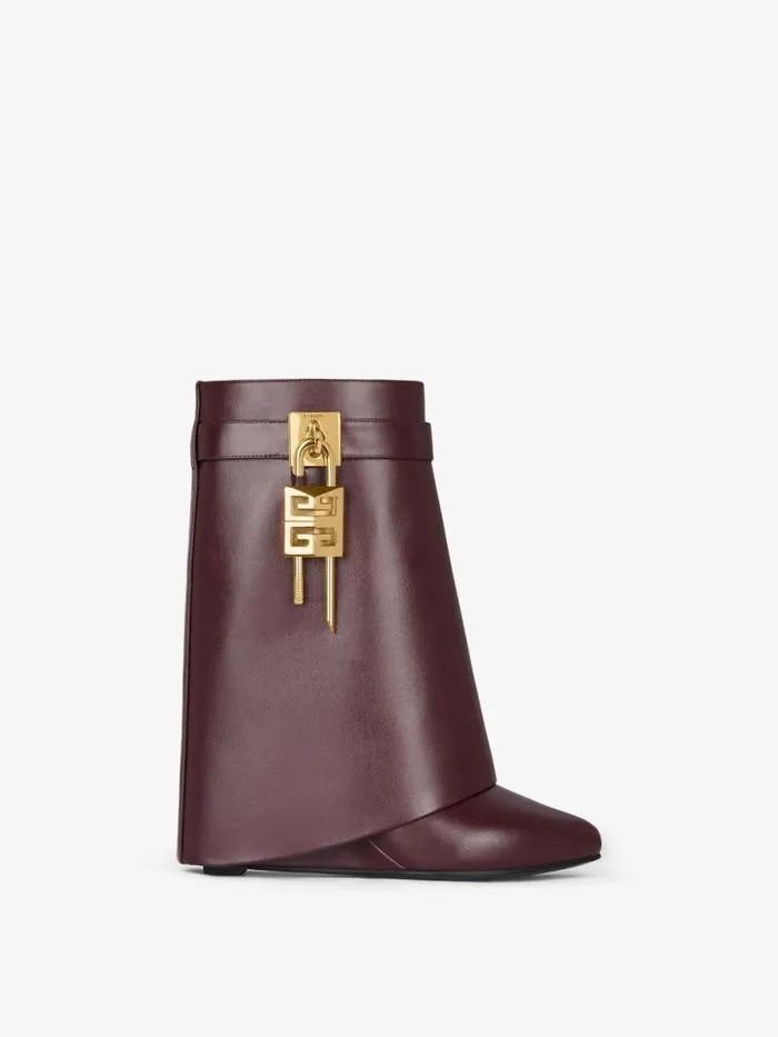 Shark Lock Ankle Boots In Leather Oxblood Red Women Givenchy Shark Lock