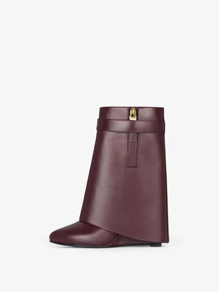 Shark Lock Ankle Boots In Leather Oxblood Red Women Givenchy Shark Lock