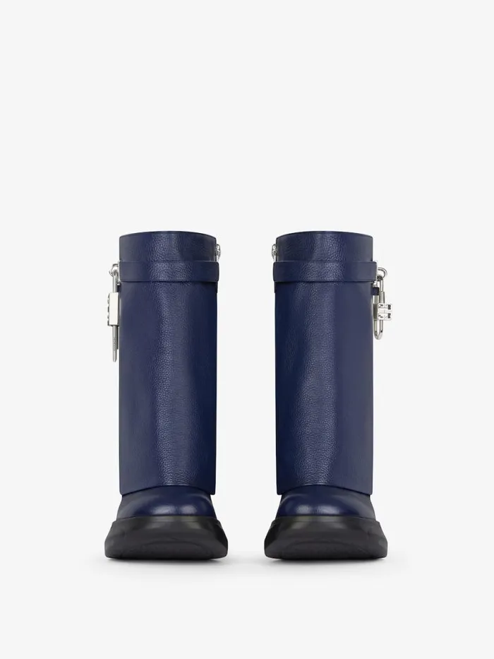 Shark Lock Biker Ankle Boots In Grained Leather Petrol Blue Women Givenchy Shark Lock