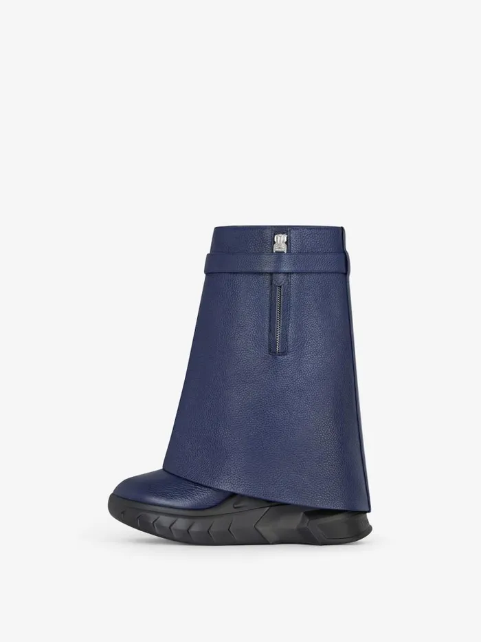 Shark Lock Biker Ankle Boots In Grained Leather Petrol Blue Women Givenchy Shark Lock