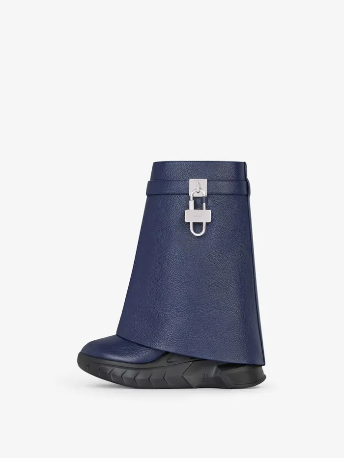 Shark Lock Biker Ankle Boots In Grained Leather Petrol Blue Women Givenchy Shark Lock
