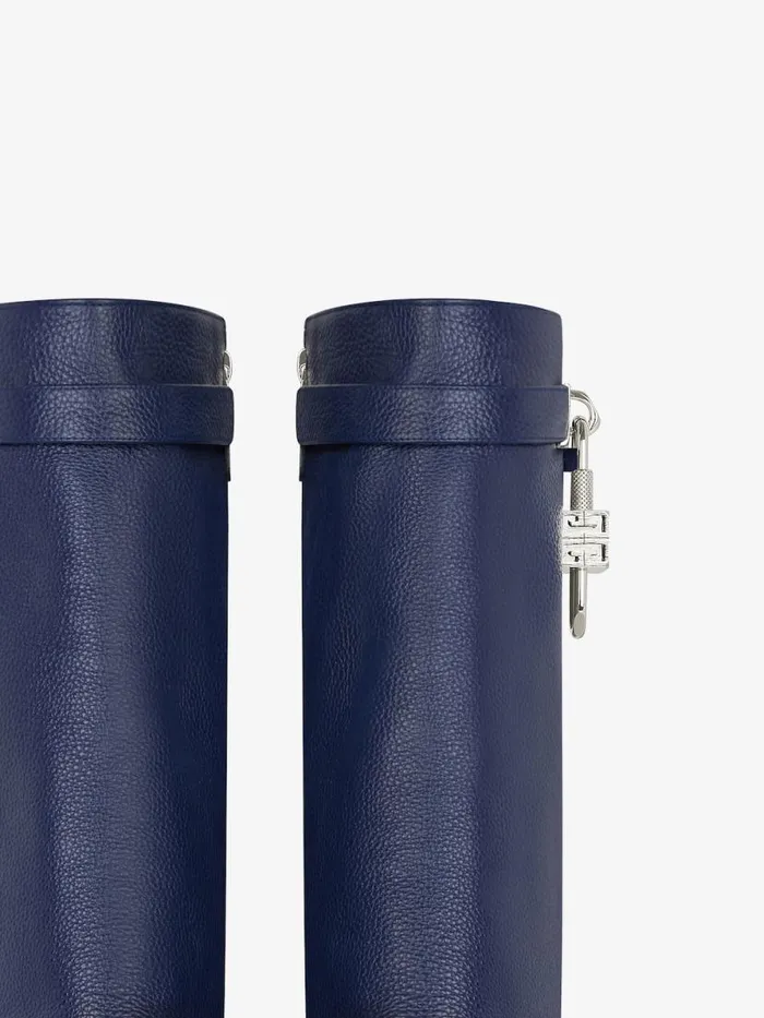 Shark Lock Biker Ankle Boots In Grained Leather Petrol Blue Women Givenchy Shark Lock